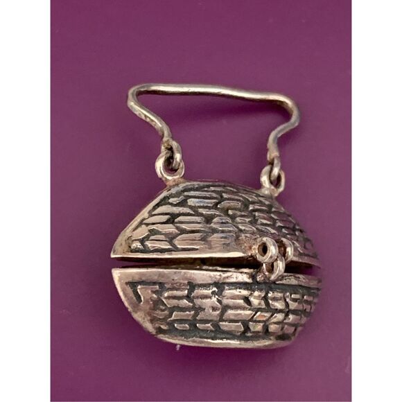 .925 Purse Vintage Straw Oriental Shaped Sterling Silver Jewelry Charm #purse